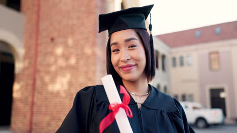 Graduate,-face-and-woman-smile-with-diploma