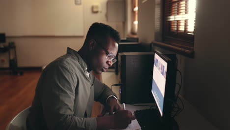 Night,-business-or-black-man-with-computer