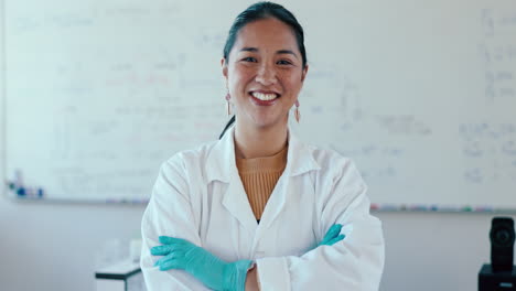 Smile,-arms-crossed-and-a-woman-science-professor