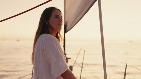 Travel,-relax-and-sunset-with-woman-on-yacht