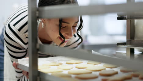 Bakery,-happy-woman-and-kitchen-with-cookies