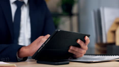 Tablet,-typing-and-hands-of-business-person-scroll
