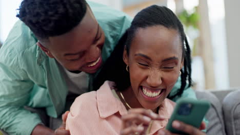 Home,-hug-and-black-couple-with-a-cellphone
