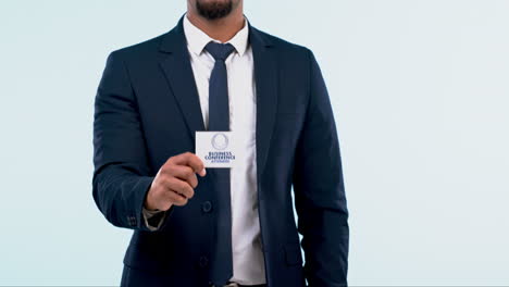 Business-card,-logo-and-man-hand-with-corporate
