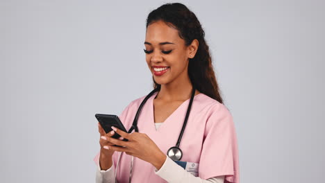 Laughing,-healthcare-and-doctor-phone