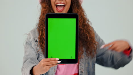 Green-screen,-tablet-and-woman-with-perfect-sign