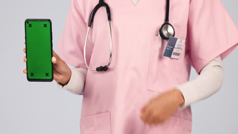 Krankenschwester,-Daumen-Hoch-Und-Grüner-Telefonbildschirm