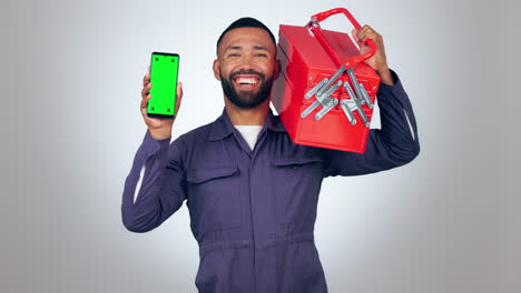 Mechanic-man,-green-screen-phone
