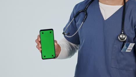 Enfermera,-Pulgares-Arriba-Y-Pantalla-Verde-Del-Teléfono