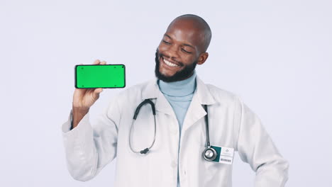 Greenscreen,-Telefon-Und-Arzt-Mit-Erhobenem-Daumen