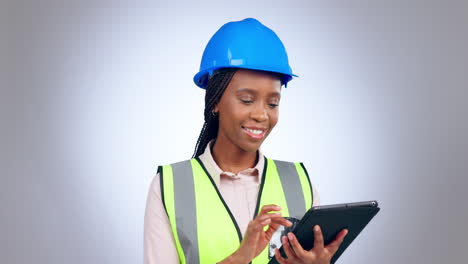 Woman,-construction-and-engineering-with-tablet