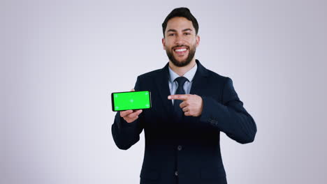 Face,-business-man-or-green-screen-of-phone