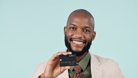 Credit-card,-smile-and-black-man-in-studio