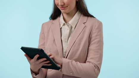 Hands,-tablet-and-research-with-a-business-woman