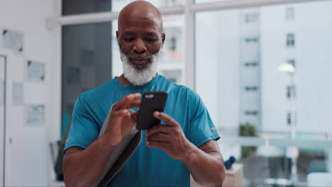 Phone,-fitness-and-a-senior-black-man-in-a-yoga