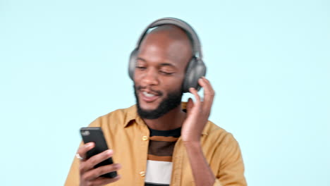 Music,-happy-and-a-black-man-with-a-phone
