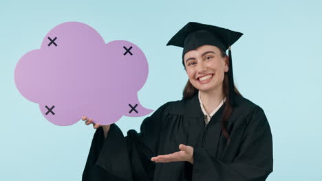 Graduation,-speech-bubble-and-smile-with-a-woman