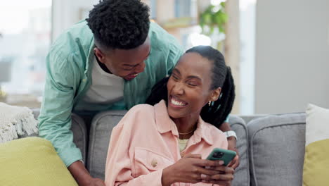 Surprise,-love-or-black-couple-with-a-smartphone