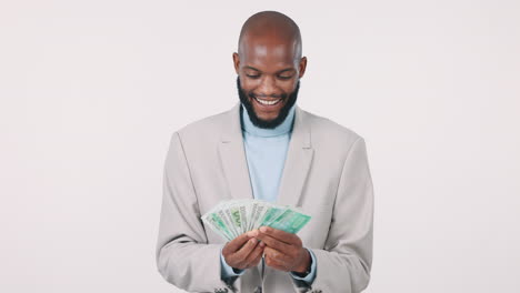 Cash,-finance-and-a-man-lottery-winner-in-studio