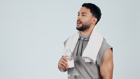 Fitness,-drinking-water-and-face-of-man