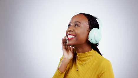 Music-headphones,-smile-and-black-woman-dance