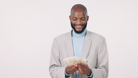 Money,-finance-and-a-man-lottery-winner-in-studio