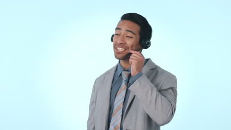 Call-center-man,-talking-and-communication-by