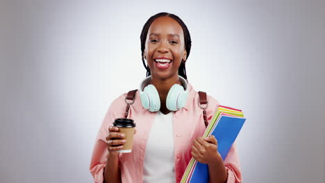 Kaffee,-Glücklich-Und-Porträt-Einer-Schwarzen-Studentin