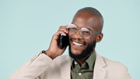 Happy,-talking-and-a-black-man-on-a-phone-call