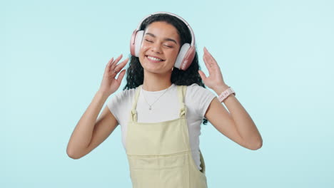 Dancing,-music-and-happy-woman-on-headphones