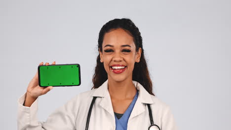 Doctor,-green-screen-and-woman-with-a-phone