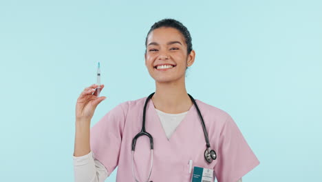 Healthcare,-nurse-and-woman-with-syringe-in-studio