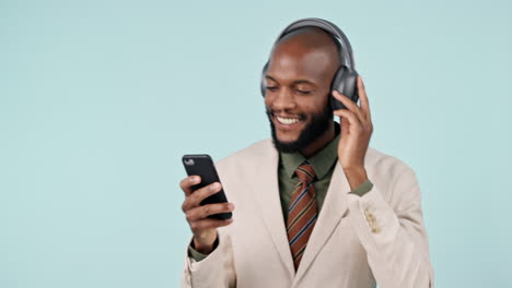 Business-man,-phone-and-dancing-with-headphones