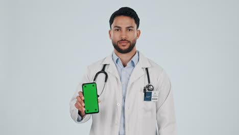 Arzt,-Grüner-Telefonbildschirm-Und-Ja-Hand