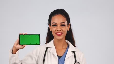 Médico,-Pantalla-Verde-O-Mujer-Con-Teléfono