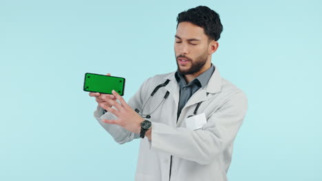 Doctor,-phone-green-screen-and-presentation