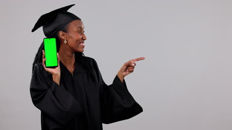 Black-woman,-graduation-and-phone-green-screen