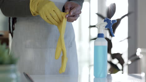 Person,-hands-and-gloves-in-housekeeping