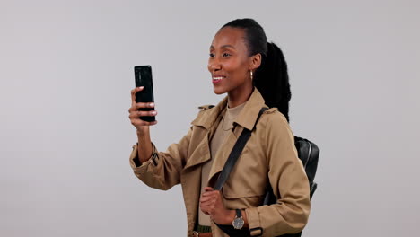 Travel,-sightseeing-and-black-woman-with-phone