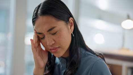 Business,-asian-woman-and-headache-take-off