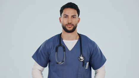 Man,-medical-nurse-and-portrait-in-studio