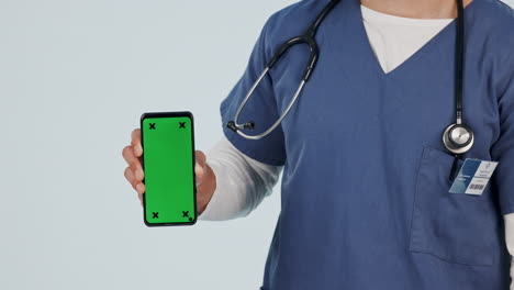 Enfermera,-Pulgares-Arriba-Y-Pantalla-Verde-Del-Teléfono