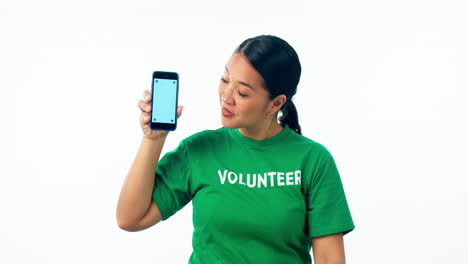 Frau,-Freiwilligenarbeit-Und-Telefon-Bluescreen