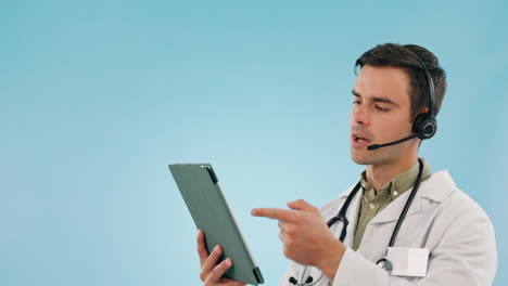 Arzt,-Tablet-Und-Callcenter-Für-Das-Gesundheitswesen