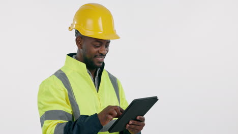 Portrait,-man-and-construction-worker-with-tablet