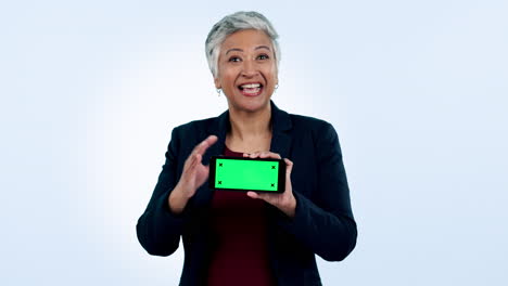 Geschäftsfrau,-Grüner-Bildschirm-Des-Telefons