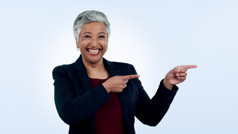 Presentation,-senior-or-business-woman-pointing