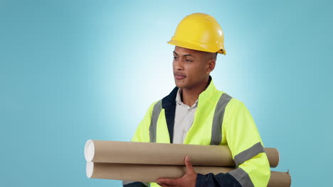 Construction-worker,-blueprint