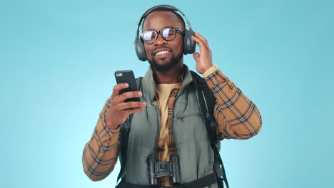 Dancing,-smile-and-black-man-with-a-smartphone