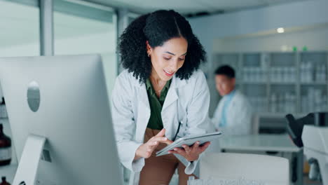 Medical,-research-and-woman-scientist-with-tablet